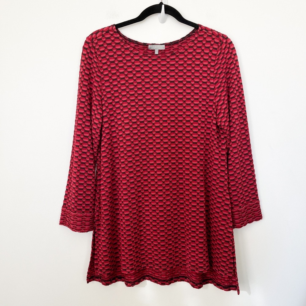 Habitat Crinkle Texture Tunic Blouse Red Black Womens Small Artsy Lagenlook